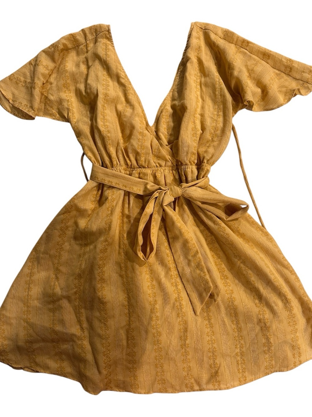 Lulu's Girls' Golden Yellow Flutter Sleeve Wrap Dress